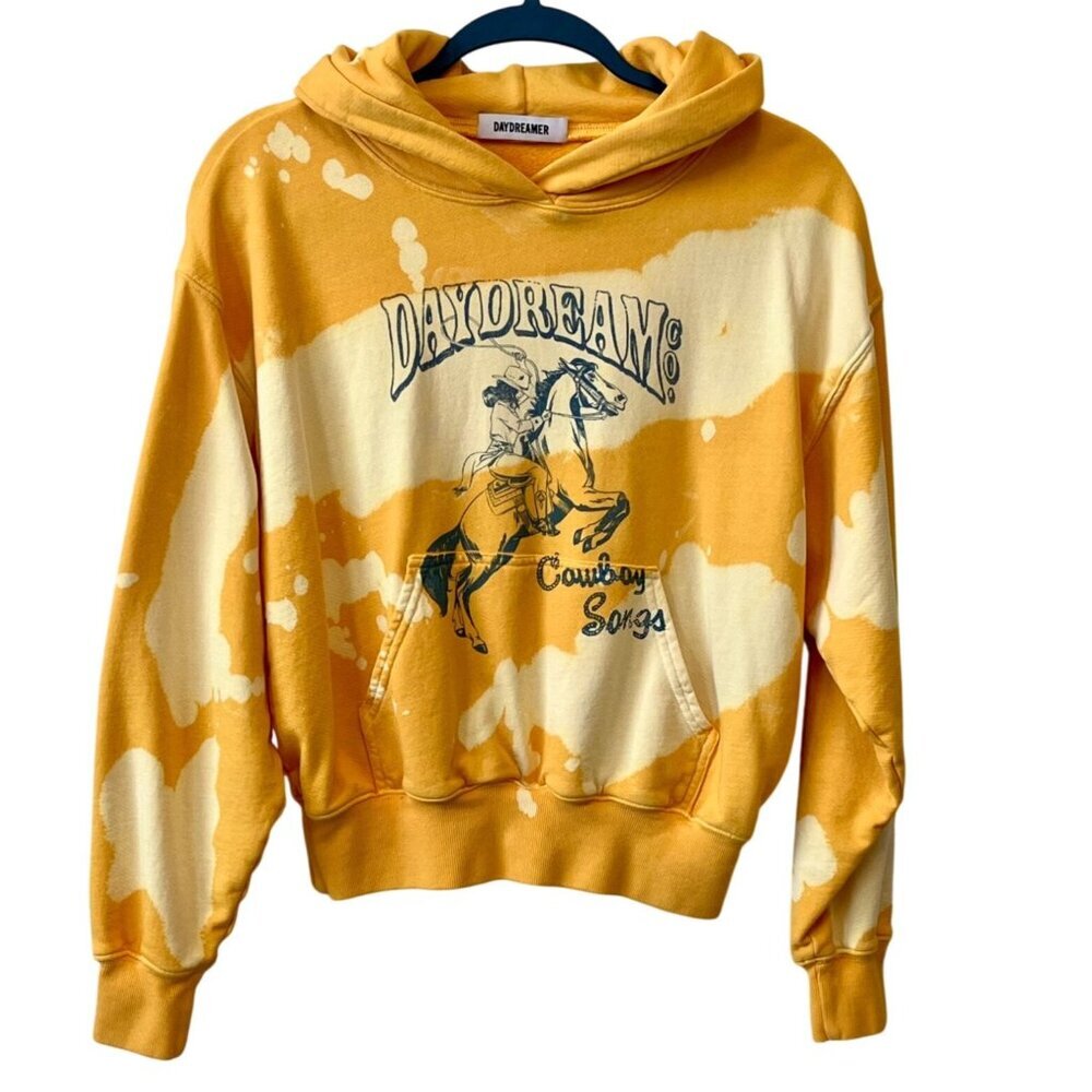 Daydreamer Cowboy Songs Hoodie Yellow Tie Dye Cropped Small NWOT Western Graphic